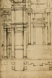 Étude architectonique pour les chapelles Médicis dans la basilique de San Lorenzo; dessin de Michel-Ange. Casa Buonarroti, Florence